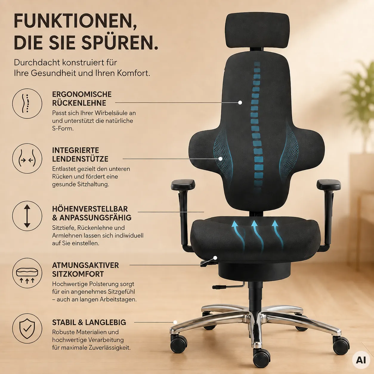 AIR - Bürostuhl zur Rückenunterstützung